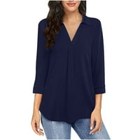 Brilliant Womens Bluzes Clearence Plus Veličina Žene Ležerne prilike Labavi pulover V-izrez Top košulje