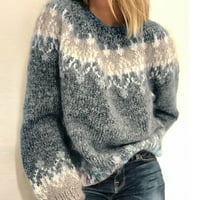 Žene Jesen modni O-izrez Dugi rukav Leoaprd patchwork pleteni džemper za toplu pulover