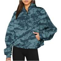 Wenini Quarter zip pulover Duks žene Leopard Print V-izrez Dugih rukava Polovina zatvarača, pulover