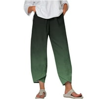 Umfun Womens Capris posteljine plus veličine klirence hlače Čvrsta pamuka sa džepovima široke noge pantalone