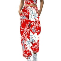 Ženske pantalone zasebne ženske cvjetne ispise dukseci labave salonske pantalone sa džepovima visoke