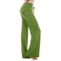 Duge hlače za žene Žene vježbaju gamaše Stretch Struk dugme Pocket Yoga teretana Loose hlače Bež l