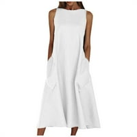 Clearsance Ljetne haljine za žene bez rukava A-line Dužina, Ležerne bavene košulje od vrata Crew White