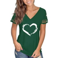 Smiješne majice za žene vole srce tiskano V-izrez kratki rukav top modni casual rezervoar ljeta čipka