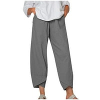 WHLBF Ženske hlače Clearence Casual High Squist Solid ljetne pamučne labave ravne hlače