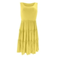 Haljine za žene Ljetni modni čvrsti boja okrugli vrat bez rukava sa rukavima na srednjih duljina žuta