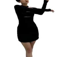 Amiliee Women Sexy Bodycon haljina, dugi rukav kvadratni izrez izdubljena cijev gornja čvrsta tanka