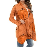 Ženske pletene pad košulje narančasti bundeve pauk mačji tisak dugih rukava kletva kaput otvorenog prednjeg