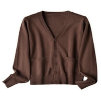 Prednjeg swearwewewwe rublja s dugim rukavima džemper V izrez kaput za jedno-grudnu jaknu gumb niz čokoladu