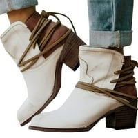 TOQOT čizme za žene - srednje pete Chunky Heel Božićni pokloni Casual ženske cipele za gležnjeve bijele