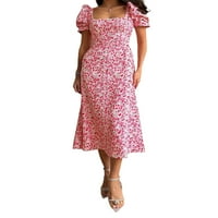 Ženska ljetna boho cvjetna haljina kvadratna vrata ruffle plaža Long maxi cotthecore haljina