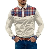 Košulje za velike muškarce Muške modne casual plaid patchwork bolovni blok rever dugme dugih rukava