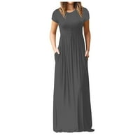 Clearsance Ljetne haljine za žene Maxi kratki rukav modni haljina s kašikom od tiskane scoop sive 2xl
