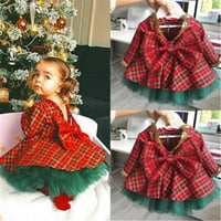 Qinghua Božićna toddler Djevojke karirane haljine odijelo odijelo ruffle bowknot majica haljina Tulle