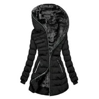 Ženske zimske jakne naduvane jakne plišano obloženo srednje duljine puni zip kaput s kapuljačom