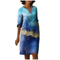 Modni ženski mramorni print V-izrez pola rukava Udobna haljina svjetla plava s