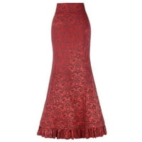 Frehsky suknje za žene Žene Punk Style Retro suknja Vintage Long Bodycon Ruffle Fishtail suknja crvena