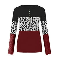 Ženske majice s dugim rukavima V Crt Crtch Up Patchwork Leopard Top Casual Pen Jeseni rukavi Bluze Osnovne