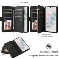 za iPhone Pro Case, iPhone PRO MA novčanik futrola za žene muškarci sa držačem za kreditne kartice sa zatvaračem PU kožna kamena za zaštitu za zaštitu telefona, crna