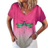 Ženski bluze Modni ženski gradijent tiskani kratki rukav V-izrez labav pulover majica vruće ružičaste m