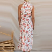 Ženske haljine Maxi bez rukava casual a-line cvjetni mock vrat ljetni haljina bež s