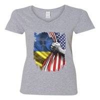 -Neck dame Amerika SAD Ukrajina ukrajinska zastava Mapa ljudi podržavaju DT majicu Tee