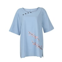 Ljetne vruće košulje za ženske majice za žene casual kratkih rukava Crewneck Print sa gumbom pamučne
