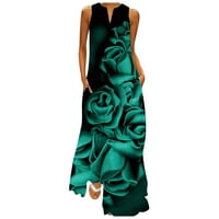 Ženske haljine ispisane V-izrez Maxi Ležerne haljina bez rukava zelena l