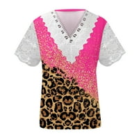Dyegold bluze za žene Dressy Casual V izrez Crochet Trim Tors kratki rukav V izrez Trendy tiskane tuničke