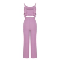Outfits za žene, Soild Camisoles Spaghetti trake vrhovi sa širokim hlačama labave ležerne prilike ružičasti