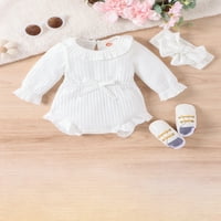 Suantret Toddler Baby Girls Humfus Outfits Solid Boja dugih rukava Romper Slatka odjeća za glavu Bijela
