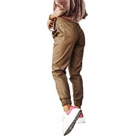 Nokiwiqis Ženske pantalone, elastične struke kožne hlače za hlače i džepove