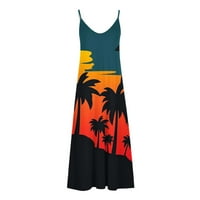 Ljetne haljine za žene V izrez Casual Spagetti trake Maxi haljina plaža tiskana za odmor labavo protočno