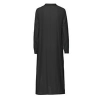 Ženske maxi haljine duge ležerne haljine s dugim rukavima labave haljine u boji s džepovima crna m