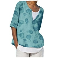 Ženska casual moda labava V-izrez Print Pulover Polu-rukav majica Tops Light Blue XL