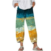 Ženska ljetna plaža Capris tiskana široka noga cinch dna hlače žuta veličina l