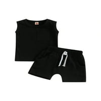 Jaweiwi Baby Toddler Boy Ljeto odijelo 2T 3T Spremnik bez rukava bez rukava sa džepom za dojke i rastezanje