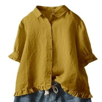Grianlook dame košulje pune boje dugulja dolje bluza za bluzu Žene udobna tunika košulja Labavi ruffle