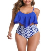 Niveer Women Bikini Tankini kupaći kostim tassel kupaći kostimi za leđa za plažu za plažu za kupaći odjevanje Plavi list-crni XL