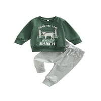 Musuos Toddler Boys Jesenski odjevni setovi zeleni dugi rukav Ispis pulover za ispis + sive hlače za