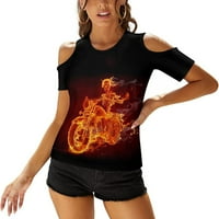 Izgaranje kostura za vožnju motociklom Ženska majica kratkih rukava hladna majica na ramena TEE bluza