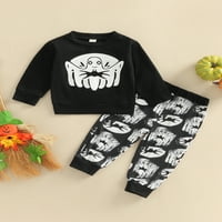 Qinghua Toddler Baby Boy Boy Halloween Odjeća Ghost Print dugih rukava T-majica i duge hlače postavljene