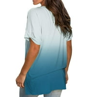 Ženski ljetni vrhovi bluza Čvrsti kratki rukav povremeni ženski majica V-izrez svijetlo plave s