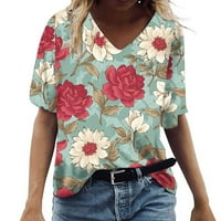 Huaai T majice za ljetni cvjetni print plus veličine kratkih rukava V izrez opružne bluze labavo osnovno
