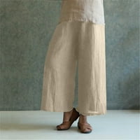 Široke kapri hlače za noge za žene plus veličine pamučna posteljina ljetni casual labav salon čvrsti