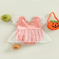 Binweede Baby Girls Mesh Romper haljina Halloween bundeve lubanje Print kratkih rukava za kratke rukave