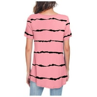 Ženski vrhovi ljetni okrugli vrat Ispise labave ležerne tiskane majice kratkih rukava ružičasta L
