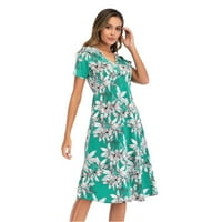 Ležerne ljetne haljine za žene Flowy Haljina cvjetni print Bohemian V-izrez A-line tiskane haljine s