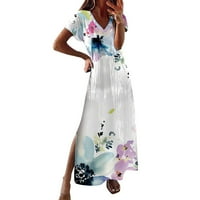 FSQJGQ Ljetne haljine Vintage Print cvjetne zabave za žene Ležerne prilike sa slobodnim maxi duge haljine