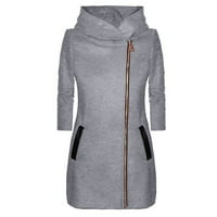 Ženska zimska jakna s kapuljačom i džepovima bočni patentni zatvarač - duljina kaputa siva 2xl
